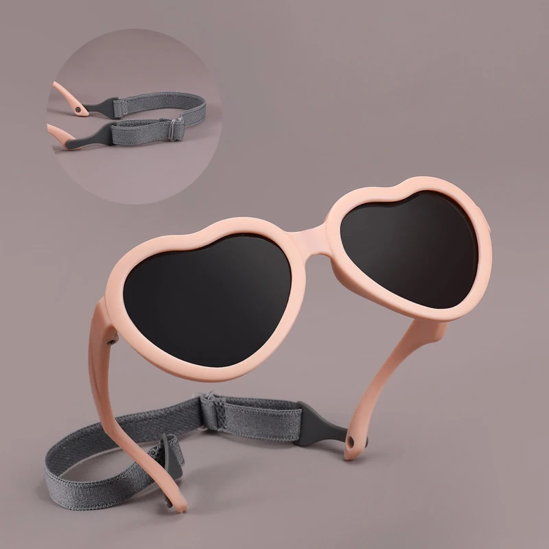 Flexible Heart Shaped Baby Polarized Sunglasses with Strap Adjustable Toddler & Infant Age 0-24 Months