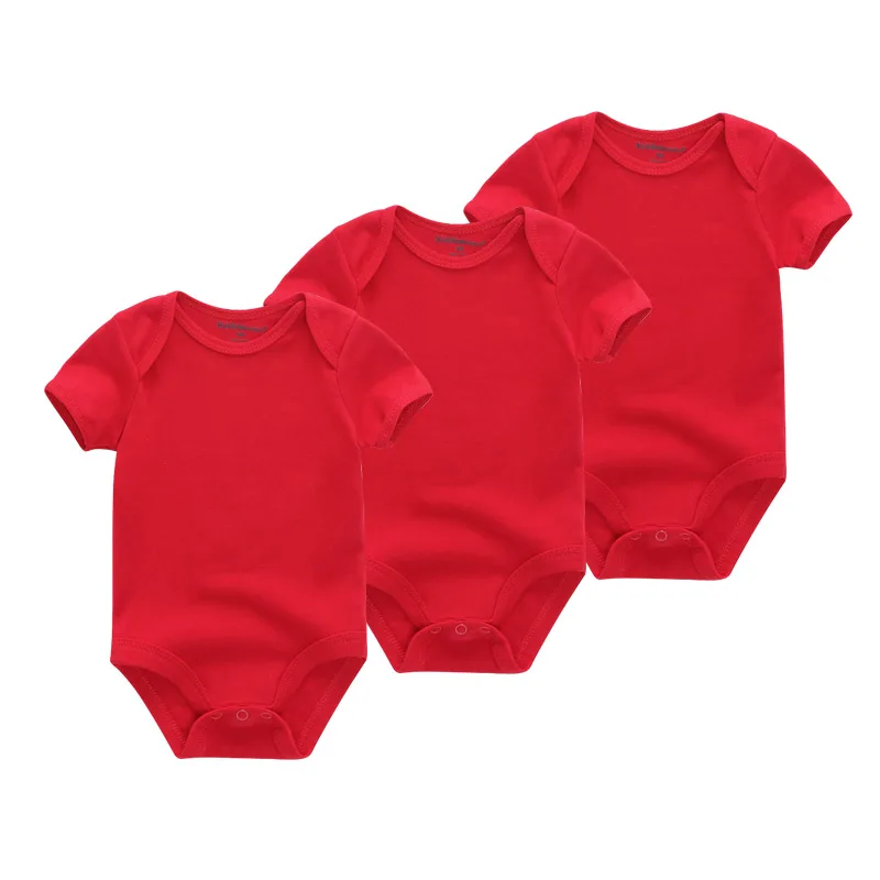 Kiddiezoom 3-Piece Short Sleeves Unisex Bodysuits Solid Color Newborn Onesies Multi-piece Set Summer Infant Outfits