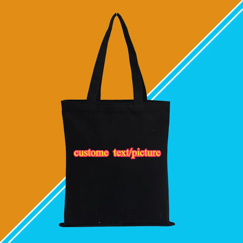 

Custom Printed Logo Black Canvas Bag Solid Color Portable Cotton Advertising Shopping Bags for Women