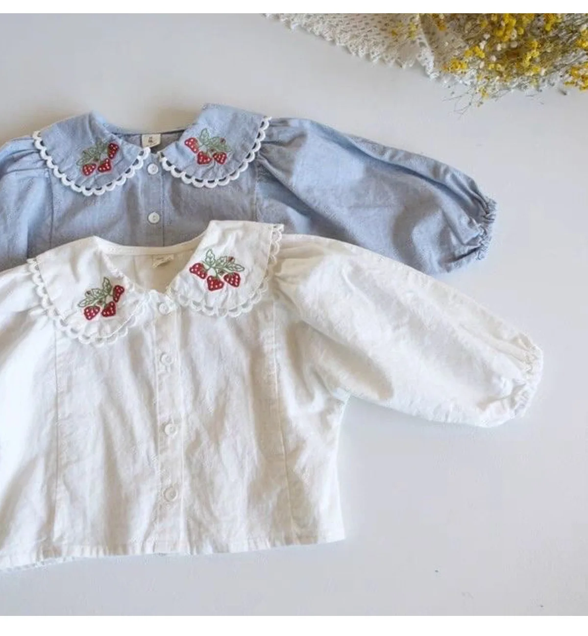 2026 Mädchen-Stickerei-Shirts 0-3 Jahre Frühling Baby-Mädchen-Blusen Süße Kleinkind-Mädchen Peter-Pan-Kragen Langarm-T-Shirt – Detail 1
