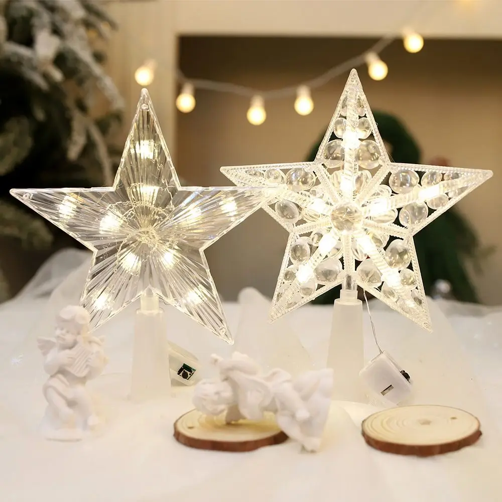 2Pcs Decorations Lamp Christmas LED Light Props Ornaments Merry Christmas Five-pointed Star 15CM Transparent