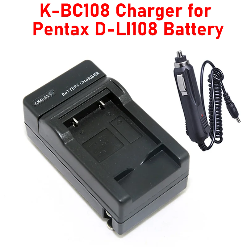 D-LI108 Charger with Car Charger K-BC108 Charger for Pentax Efina Optio LS465 M90 NB1000 RS1000 RS1500 D-LI108 Battery Charger