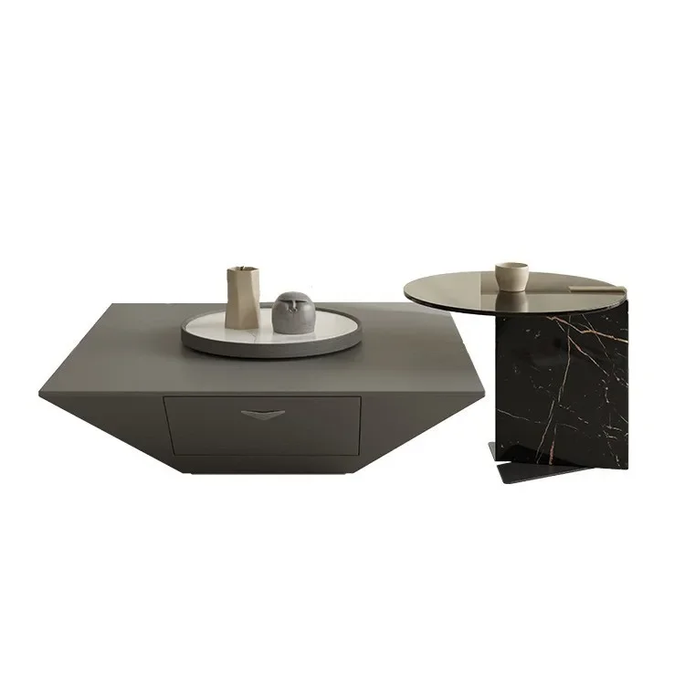 Light luxury inverted triangular coffee table combination living room home minimalist designer square edge rock slab light