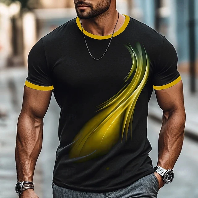 Men's Gradient Reset Stripe 3D Print T-shirt Summer Outdoor Casual Sports Quick Drying Short Sleeve Top Plus Size Men Clothing