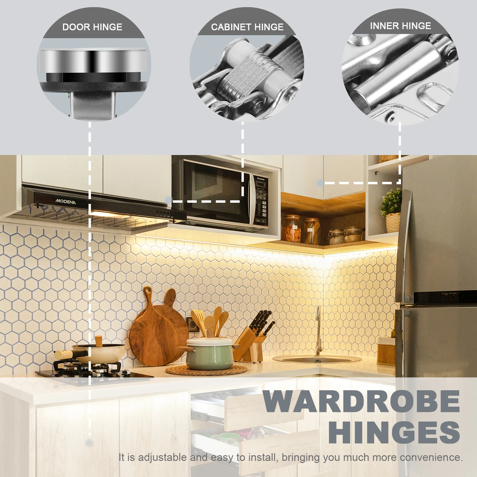 

2 Pcs Hydraulic Glass Hinges Silent Buffer Kitchen Cabinet Wooden Door Wardrobe Cold Rolled Steel Inner Thickened
