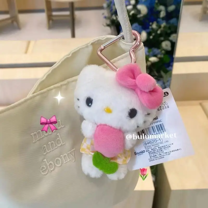 Kawaii Hello Kitty Tulips Plush Keychain Sanrio Cartoon Flower Plush Pendant Backpack Zipper Decoration Stuffed Toys Girl Gifts