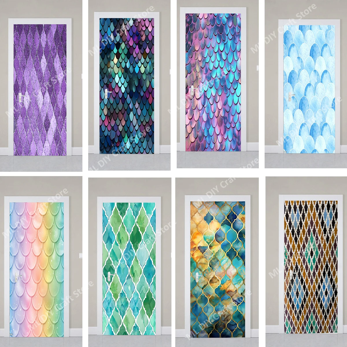 

Colorful Scale Pattern Poster Vinyl Colored Geometry PVC Waterproof Scratch Resistant Self-adhesive Door Sticker Door Mural