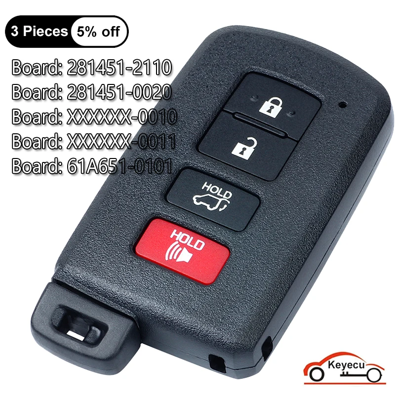 KEYECU 4 przyciski do Toyota Highlander RAV4 Auris Yaris Auto obudowa inteligentnego pilota z kluczykiem samochodowym Fob Board: 2110 / 0020 / 0010