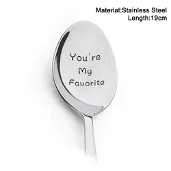 Lettering Coffee Spoon Long Handle Tea Ice Cream Tableware Stainless Steel Engraved Spoon Valentines Day Present For Girlfriend