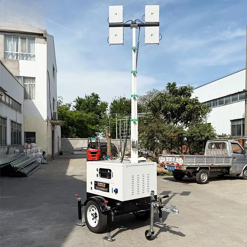 Factory Supply Outdoor Trailer Manual Lifting LED Mobile Lighthouse for Night Construction Light