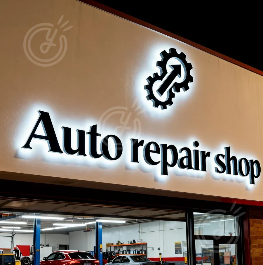 

Auto Repair Shop Custom 3D Metal Backlit Metal Letter Sign Business Lobby Sign Storefront Advertising LED Illuminated Wall Logo