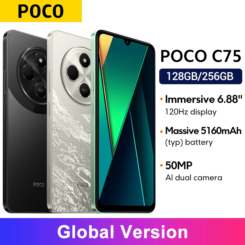 POCO C75 versión Global Helio G81-Ultra Xiaomi HyperOS 50MP AI cámara dual 5160mAh batería NFC pantalla de 6,88 ''120Hz