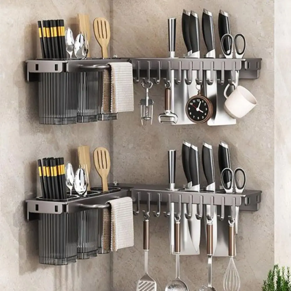 

Wall Mounted Kitchen Storage Rack 90 Degree Rotation Large Capacity Cutter Holder Space Saving Moisture Resistant