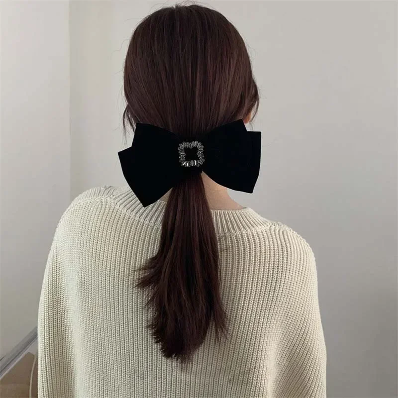 헤어핀 Korean Black Velvet Big Bow Hairpin for Women Luxury Zircon Temperament Hair Clip BB Clip Headwear Hair Accessories 헤어클립