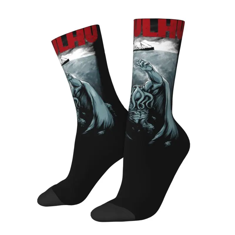 Custom Parody Cthulhu Lovecraft Mens Crew Socks Unisex Cute Horror Movie Spring Summer Autumn Winter Dress Socks