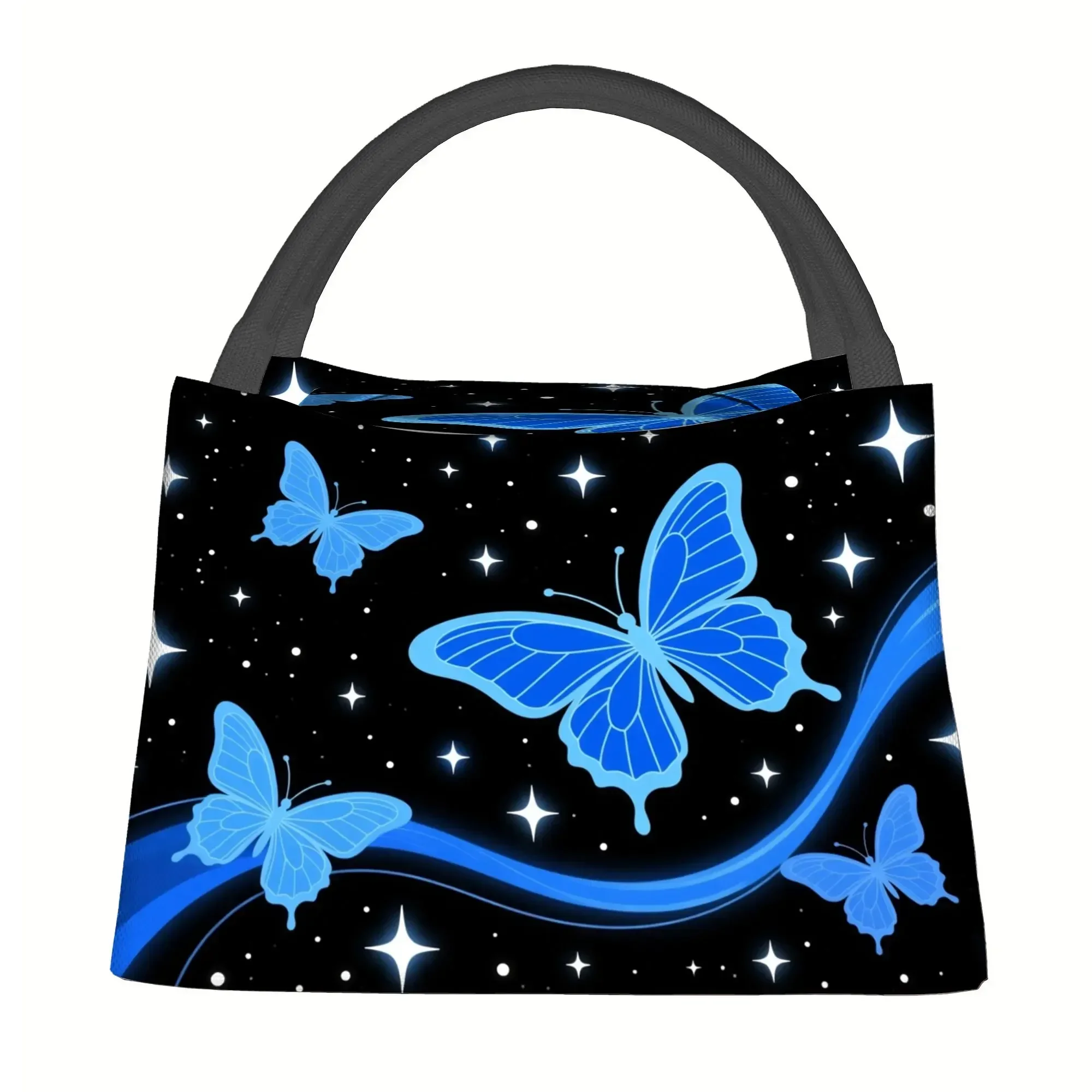 Blue Butterfly Starry Sky Insulated Lunch Bag Portable Thermal Tote For Unisex Daily Use