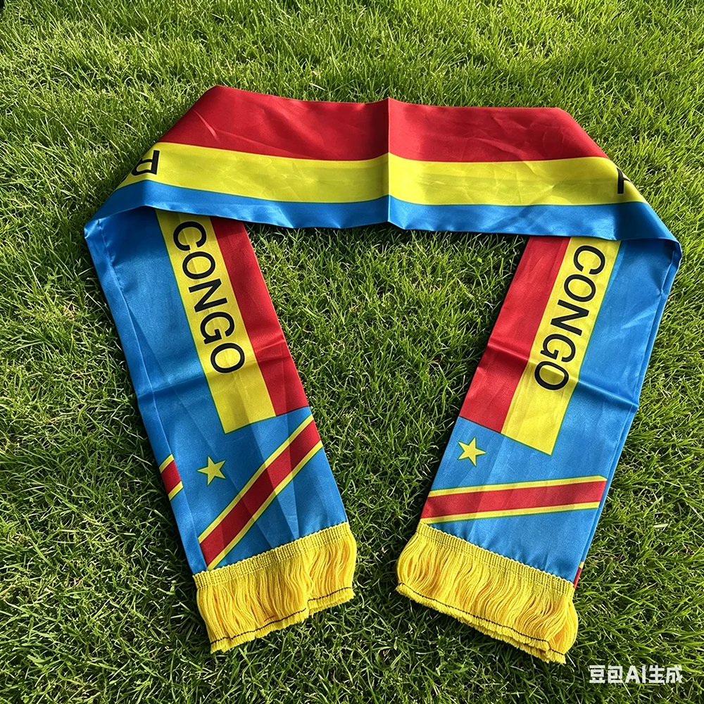 Z-ONE FLAG  2026 14x135cm Congo Scarf  Double-sided Printed  Satin  Congo Flag Scarf Tassels Suitable for Football, Sports