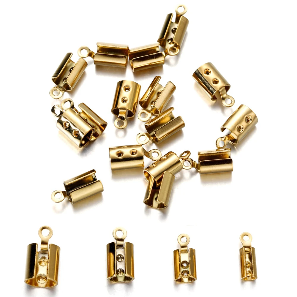 30/50 stücke Edelstahl Gold Seil Schnüre Crimp End Perlen Kappen Leder Clip Spitze Falte für DIY Armband Halskette Schmuck herstellung