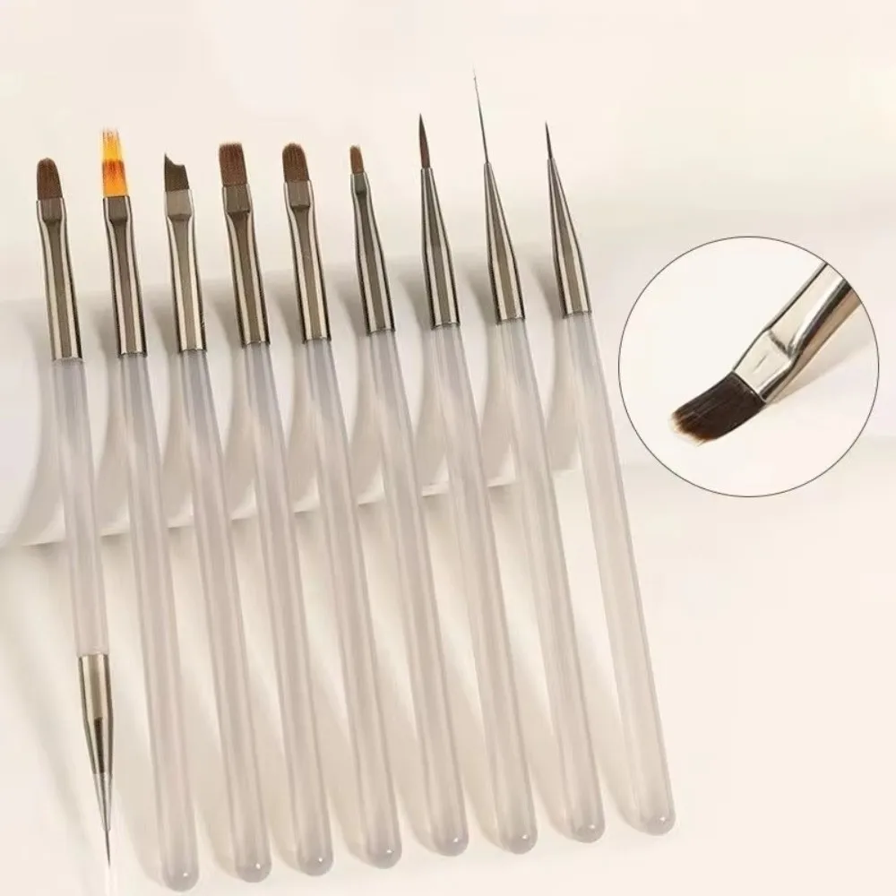 Acrylic Nail Brush Set Translucent Gray 3D Carving Nail Art Brushes Japanese Style Multi-Purpose Nail Extension Brushes