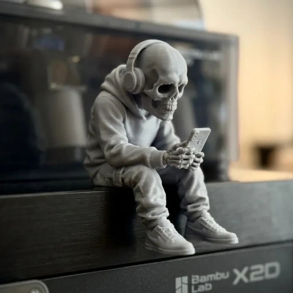 Cool Skeleton with Hoodie Sneakers Figurines 3D Printing Skull Using Phone Edgy Desk Ornaments Decor for Urban Minimalist Spaces