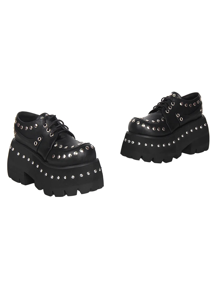 2025 New Lolita Punk Shoes Round Head Riveted Bottom Thick Bottom Sponge Cake Queen Shoes Japanese Sweet Girl Retro Single Shoes