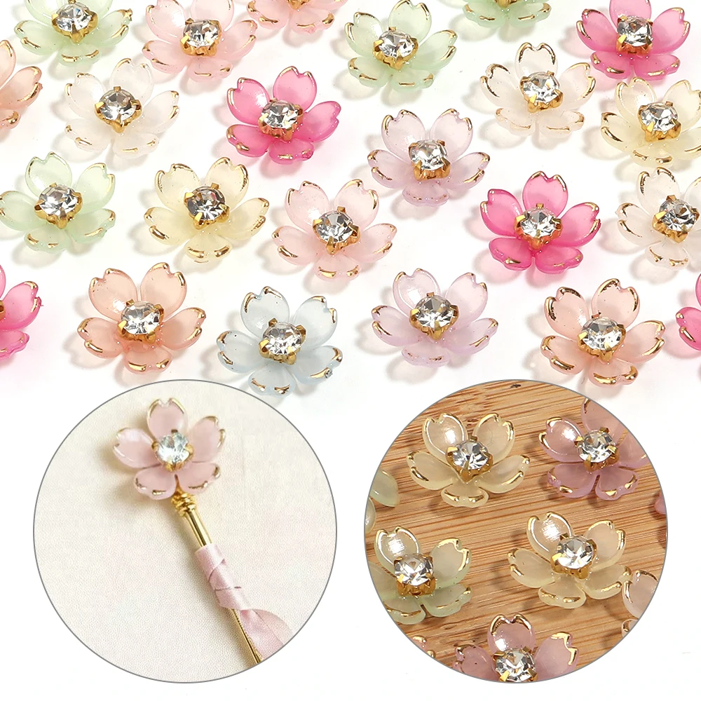 50pcs﻿ 14mm Acrylic Flowers Rhinestone Patch Decorative Beads Pearl Bauhinia Flower Base for Jewelry Making Clothing Headwear