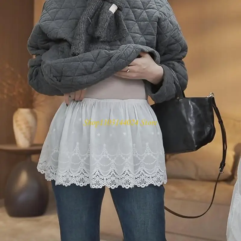 N5KE Women's Adjustable Layering Fake Top Lower Simple Fashion Shirt Hemlines Skirt Half Length Splitting Undershirt