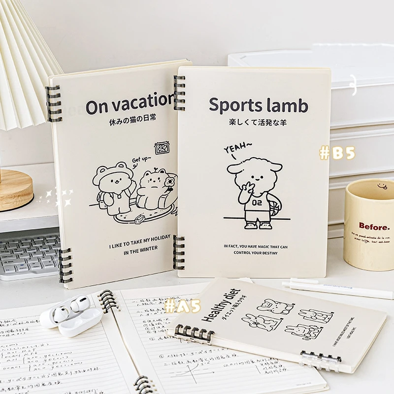 Leisure Time Loose Leaf Notebook Cartoon Cover A5 B5 Size 60sheets Line Paper Diary Memo Book Office School A7321