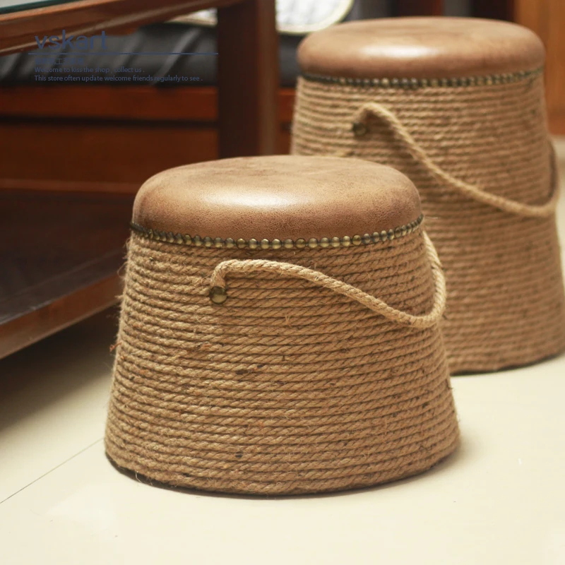 

‌ Табурет с акцентом из натурального волокна — комбинированный пуф с мягкой подставкой для прихожей, удобный пуф с подставкой для ног, табурет для сидения для дивана