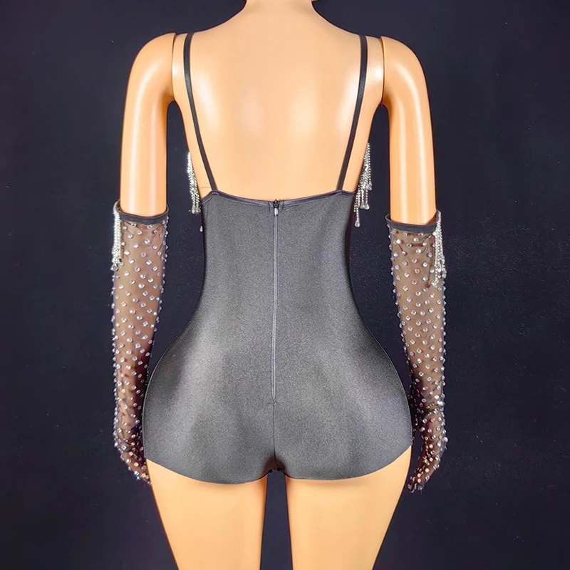 Sexy Women Black Sleeveless Bodysuit Silver Tassel Gogo Dance Costumes Singer Performance Outfit Nightclub Party Rave Wear 4244