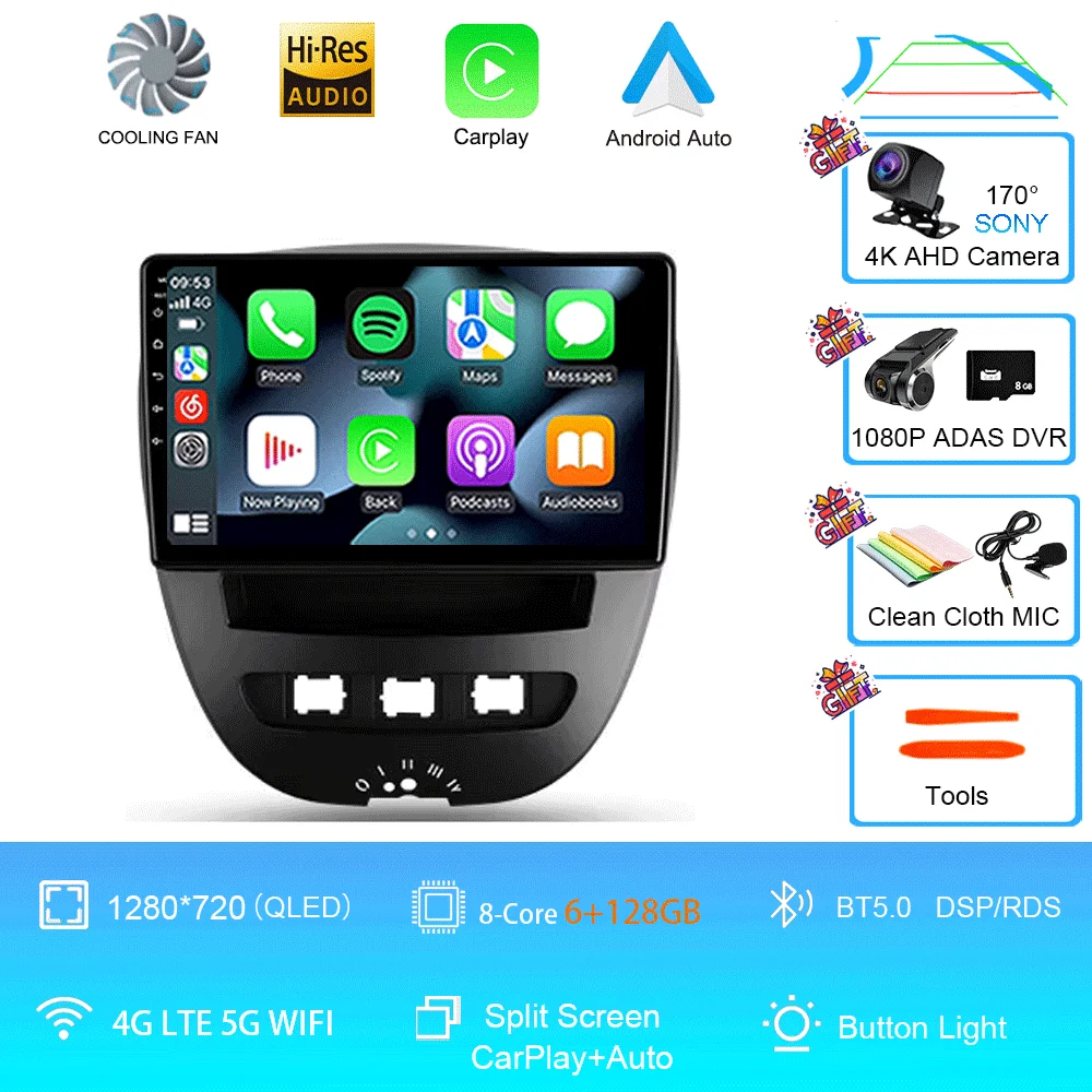 Android 16 Carplay Auto Multimedia Speler voor Peugeot 107 Citroen C1 Toyota Aygo 2005-2014 DSP Stereo 2din Autoradio Unit