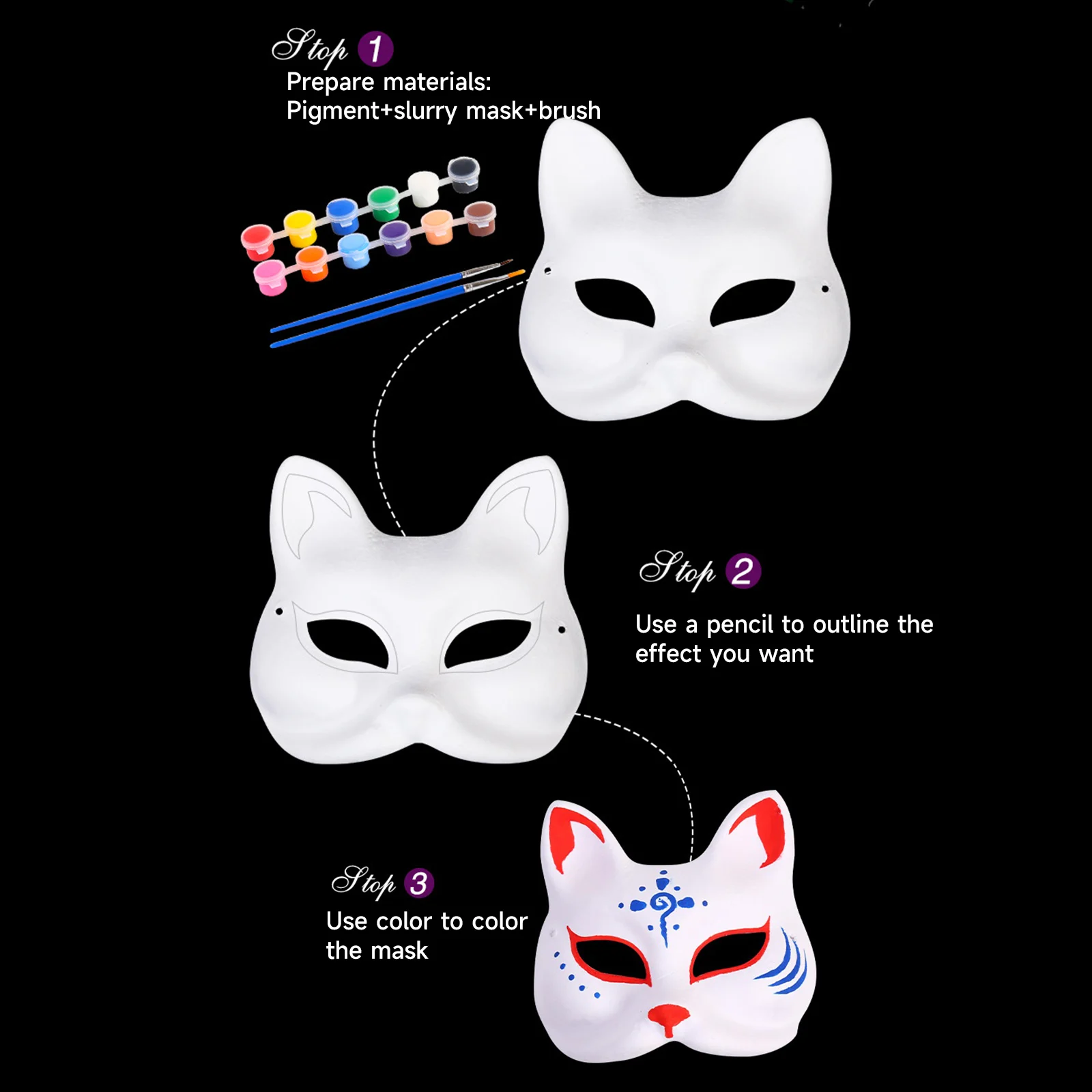 Japanese Mask Cat Mask Half Face Hand-painted Cat Fox Mask DIY Blank Cat Mask Anime Slayer Masquerade Halloween Cosplay Prop