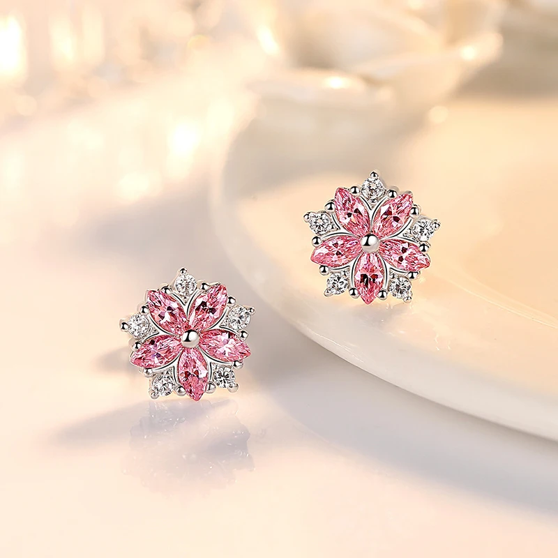 Real 925 Sterling Silver Woman\'s High Quality Fashion Jewelry Crystal Flower Hoop Earrings New XY0221