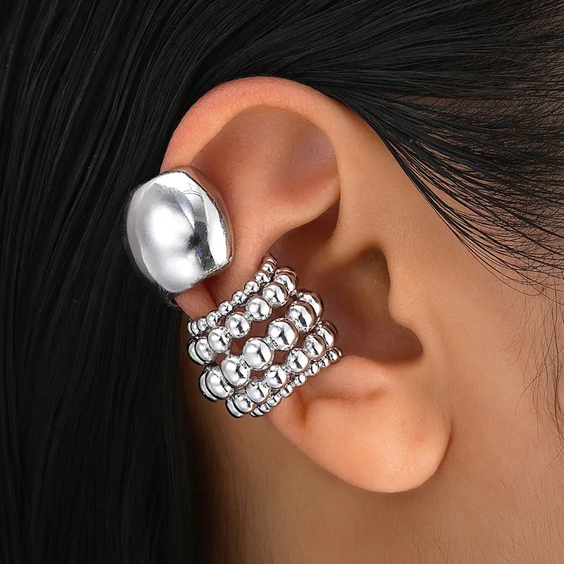 

Women's Exaggerated Wide Clip-On Earrings Set Silver Color Copper Metal Simple Daily Wear Vacation Jewelry Gift