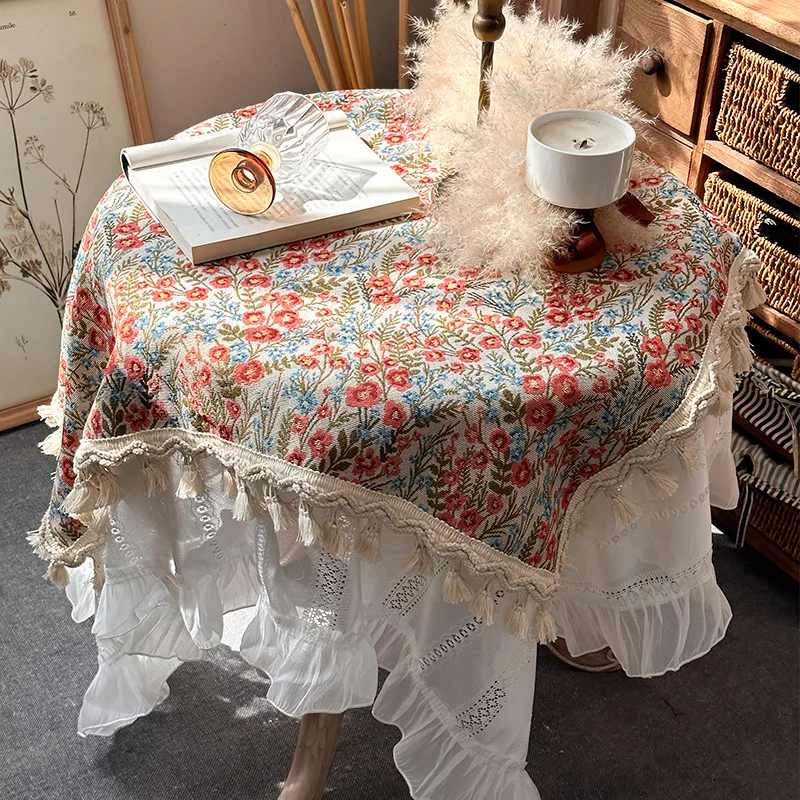 American Luxury Retro Round Tablecloth, Jacquard High-end Table Cover, Photo Background Cloth for Round Table Coffee Table Home