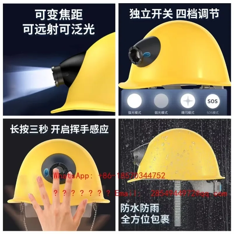 2027   Construction Site Safety Helmet with Strong Headlights, Variable Focus Head Lights, Independent Switch Lighting Fixtures