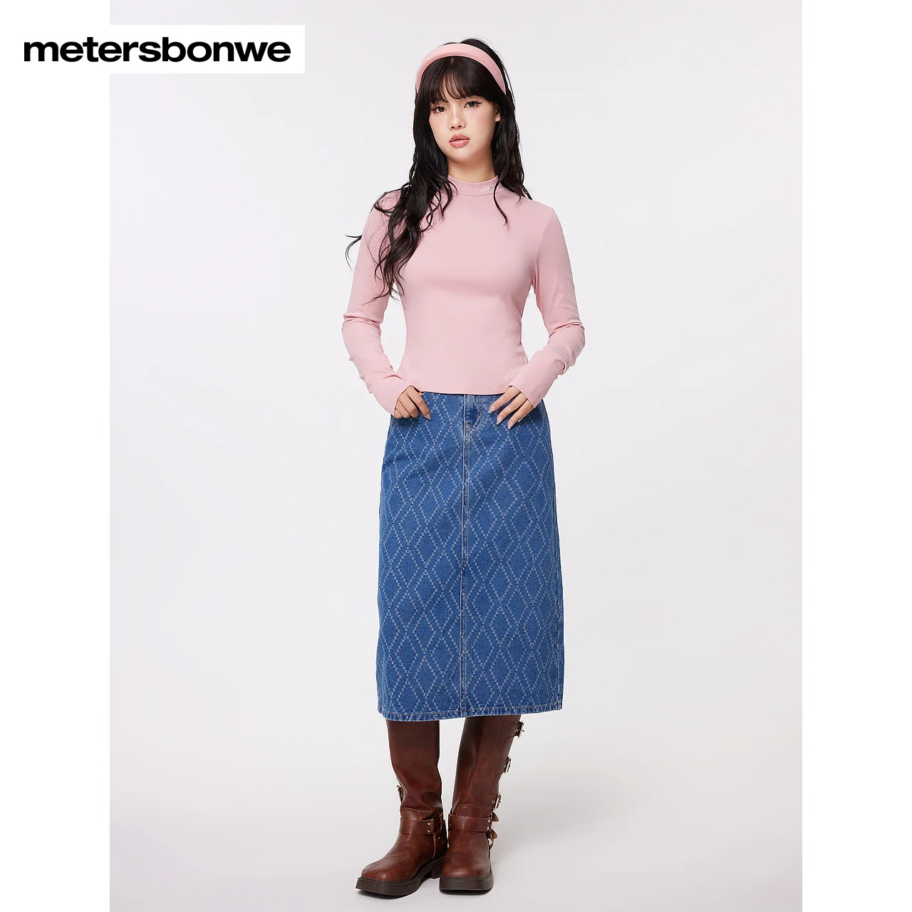 Metersbonwe-Women's Knit Long Sleeves T-Shirt Litte Turtleneck Sweet Bud Sleeve Slim Commuter Gentlewoman Autumn And Winter