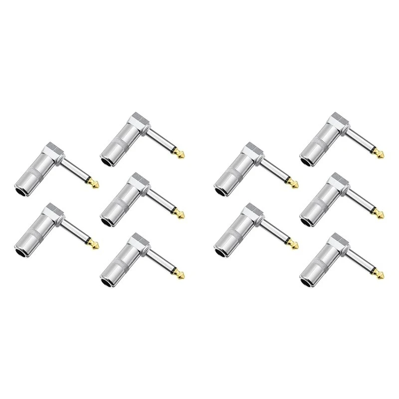 X12A-10Pcs Right Angle 6.35Mm 1/4 Inch TS Mono Plug, Connector For Guitar, Speaker, Microphone Cable