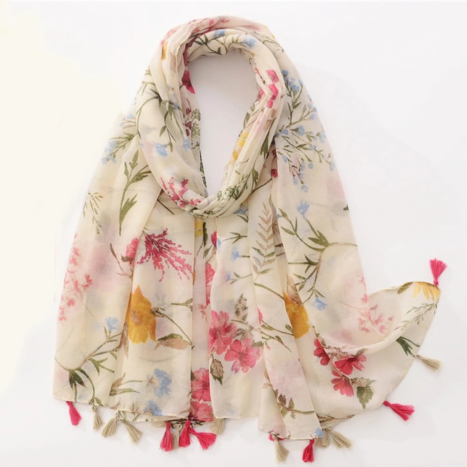 180 * 85cm Bandanna Muslim headscarf outdoor cotton and linen scarf popular print beach towel the four seasons warm tassel shawl