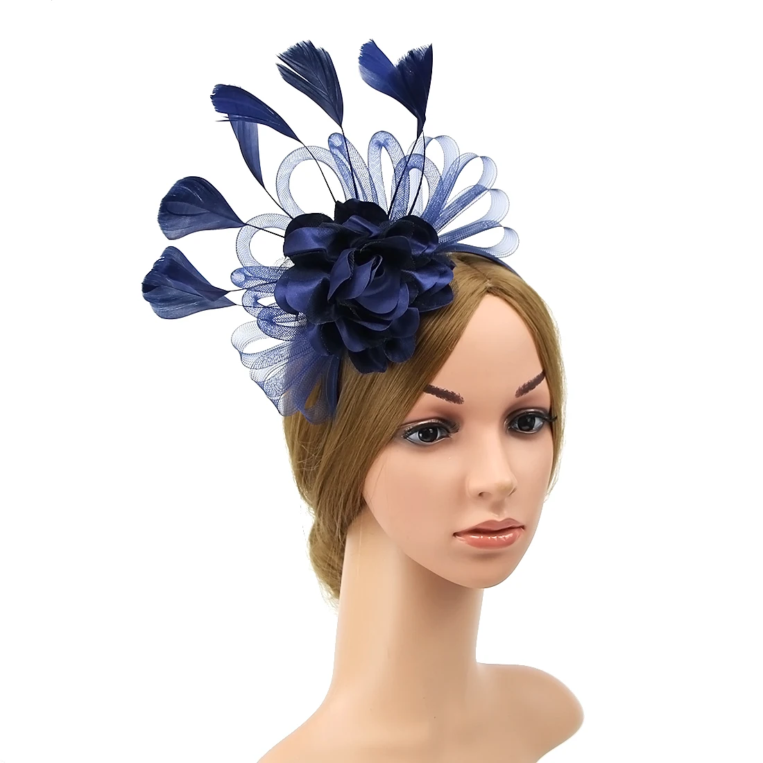 Lady Fascinators Headband , Flower Hat with Feather for Women,  Pillbox Hat Cocktail Tea Party Headwear