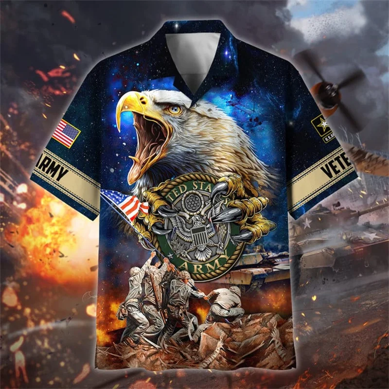 Summer New 3D Printing United States Soldiers Veterans Armys Shirts For Men Fashion Cool Short Shirts Harajuku Y2k Tops Clothing