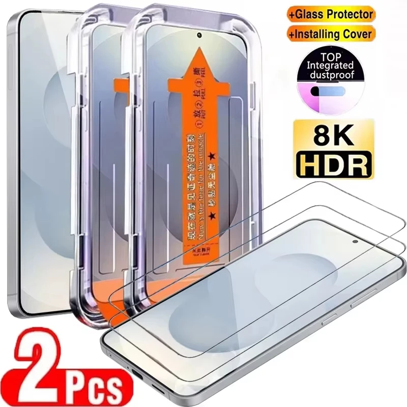 1-2PCS Dust Free Easy Install Screen Protector For Samsung S23 S24 S26 Ultra S25 FE A57 5g A55 A37 A17 A07 A56 HD Tempered Glass