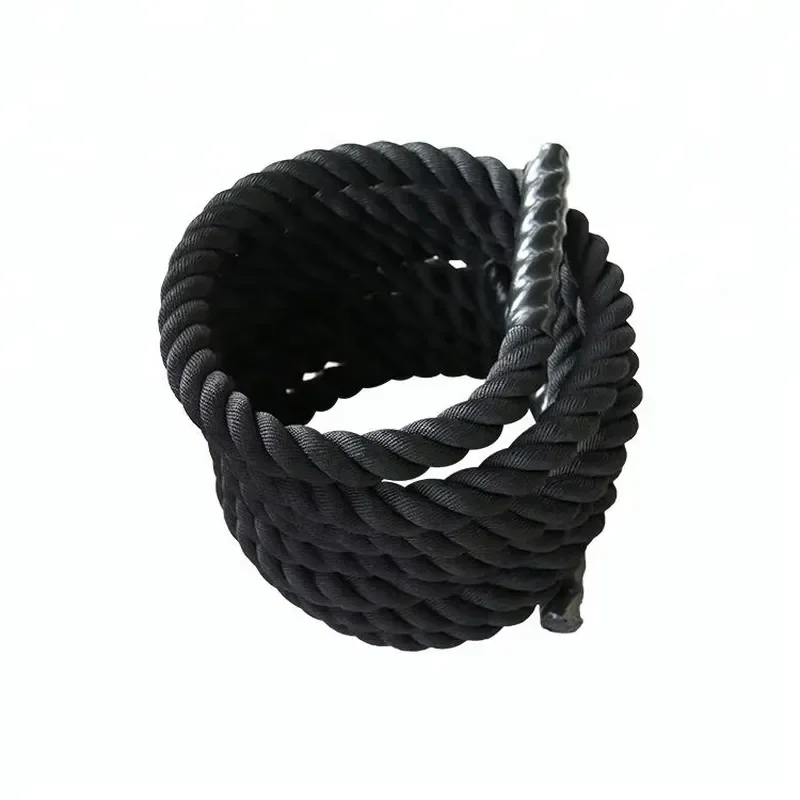 Durable and environmentally friendly 38mm black fitness battle rope custom logo 15m training rope