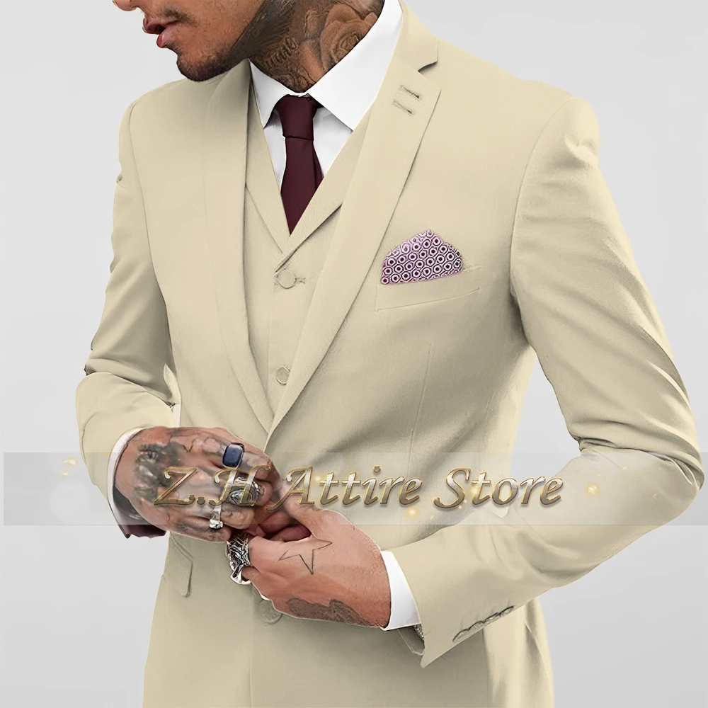 

Fashion Dusty Rose Men's Wedding Groom 3-Piece Suit Jacket Vest Pants Custom Set for Cocktail Dinner Party Tuxedo Daily Wear