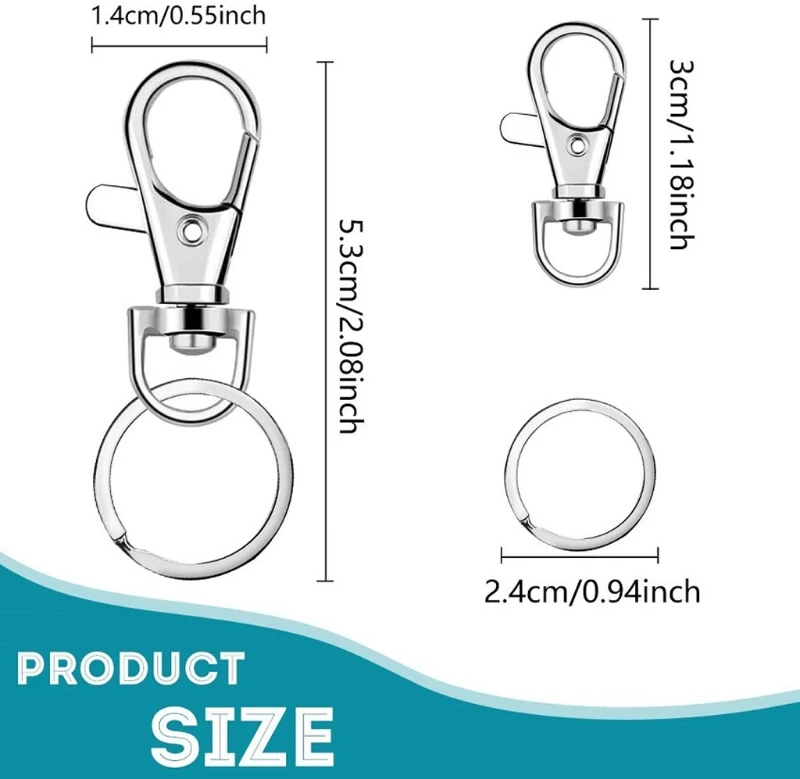 100 stks/set Karabijnsluiting Swivel voor Sleutelhanger Haak met Ring DIY Craft Lany 124A