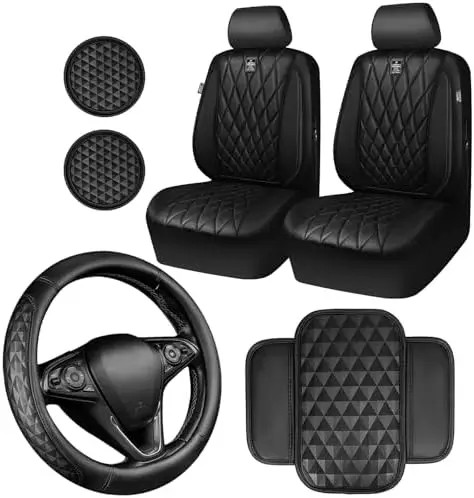

CAR PASS 3D Rhombus Seat Covers & Interior Accessories Kit - All Black