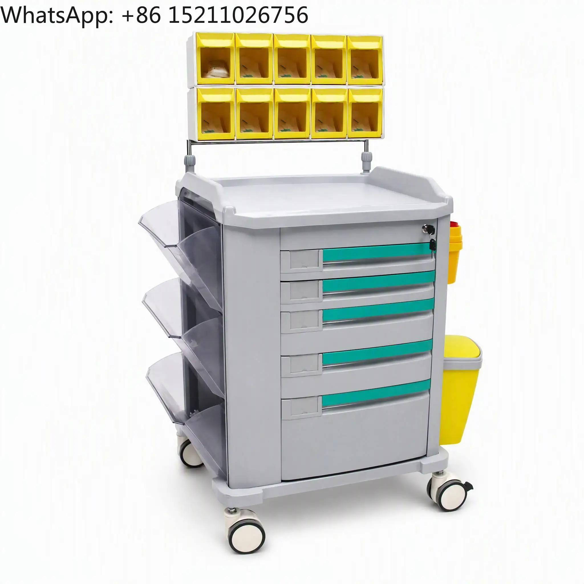 In Stock Durable HAT-655J38-DZ Medical Supply Trolley with 3L Sharps Container and Silent Wheels