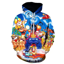 Sudadera con capucha de Aladdín de Disney 3D para hombre y mujer, ropa de calle informal, sudaderas de manga larga, Tops de otoño para niños y niñas