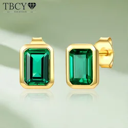 TBCYD 5x7mm Square Cultivating Emeralds Stud Earrings Necklace For Women S925 Silver Lab Diamond Ear Studs Fashion Party Jewelry