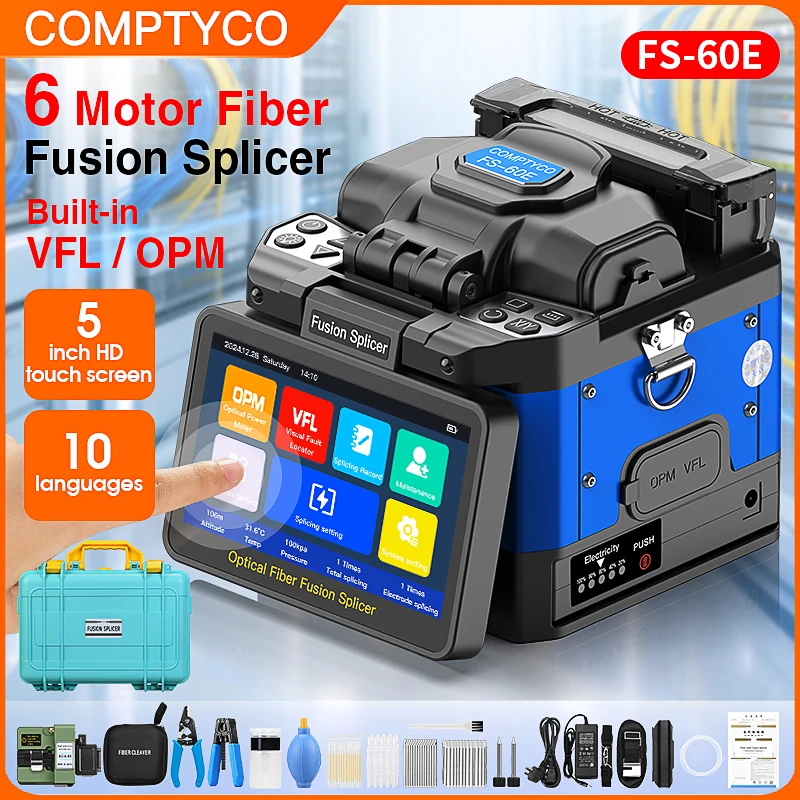 COMPTYCO FS-60E/L-90C Fiber Optic Fusion Splicer Multilingual Touch Screen SM MM Fiber Core Welding Machine Built-in OPM VFL